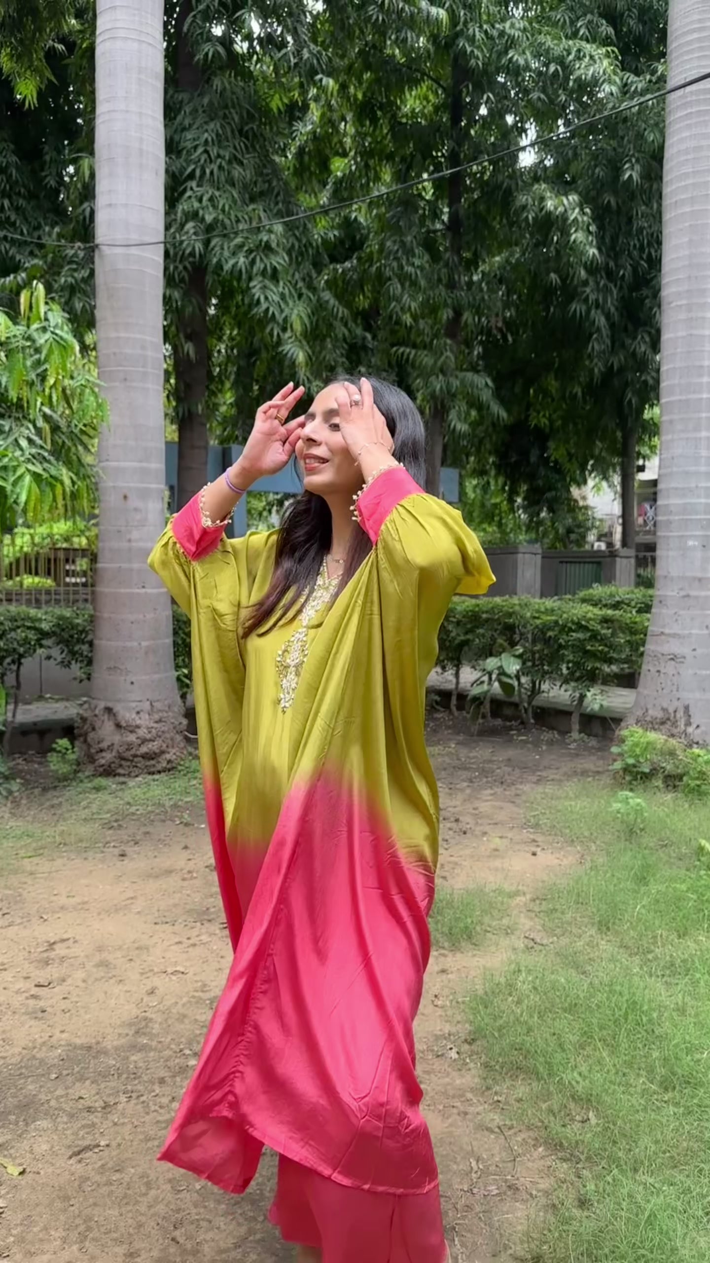 Ombre Kaftan Set (Green Pink)