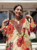 Beige Floral Kaftan set