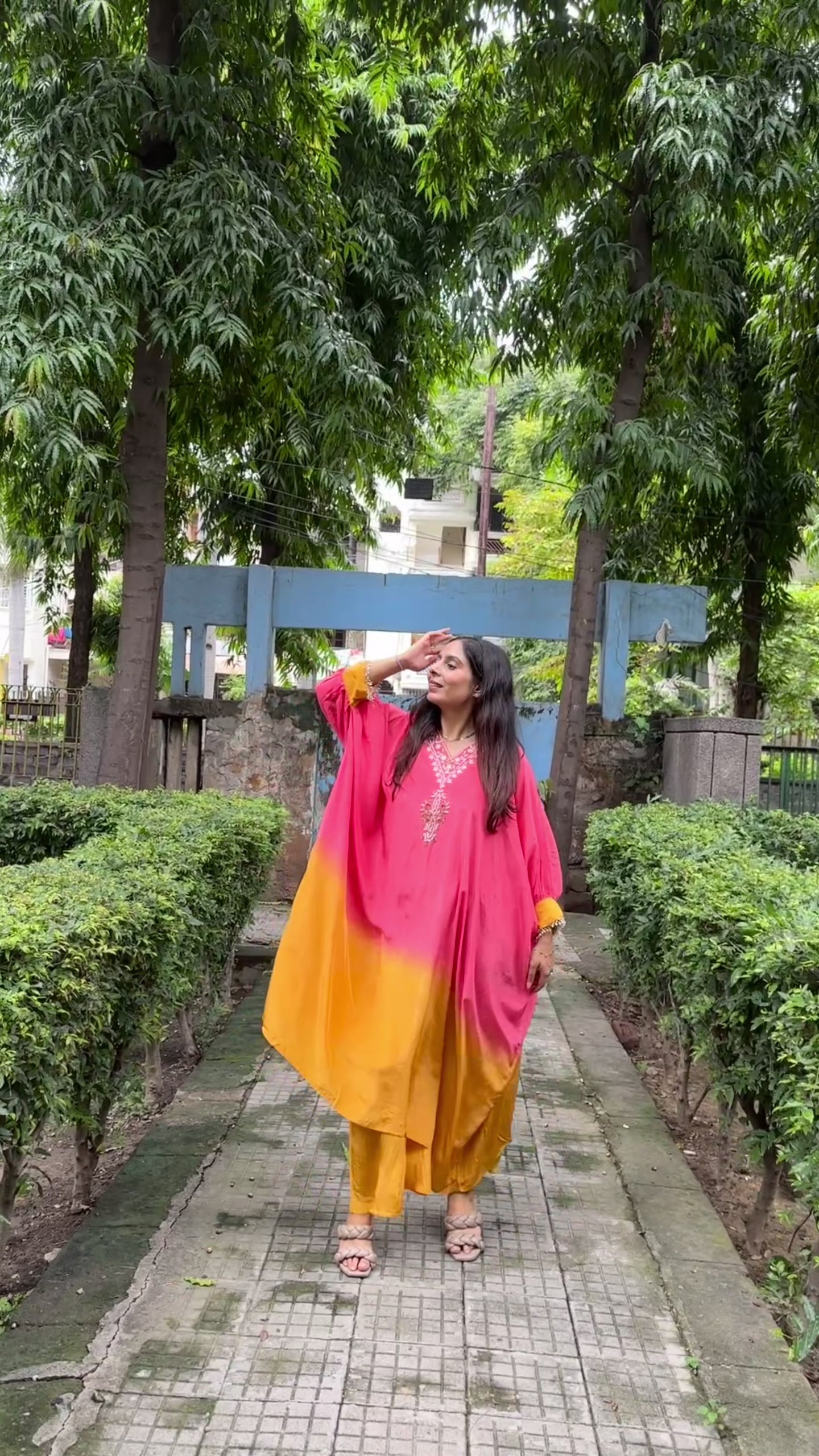 Ombre Kaftan Set (Yellow Pink)