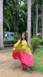 Ombre Kaftan Set (Green Pink)