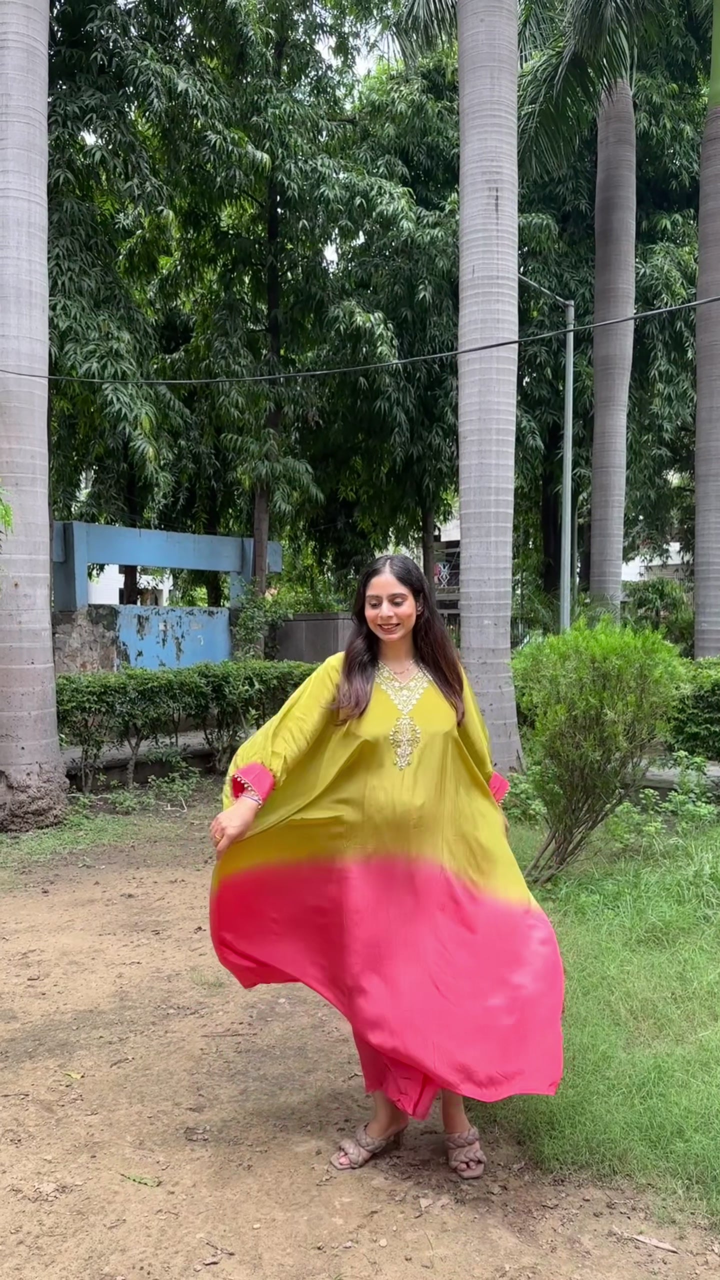 Ombre Kaftan Set (Green Pink)