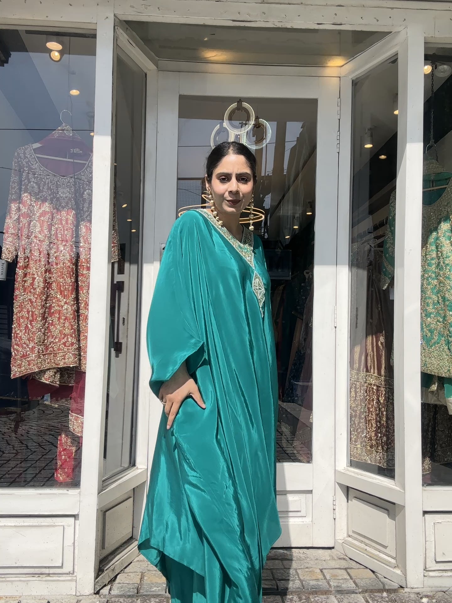 Teal V-neck kaftan set