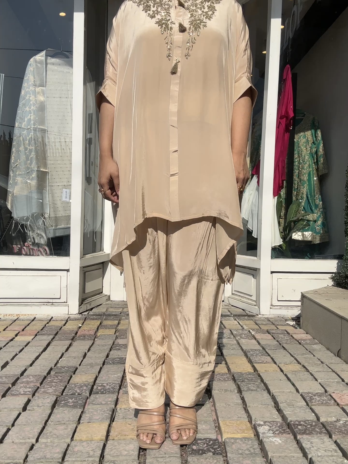Beige Farshi Kaftan set